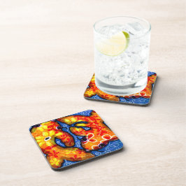 Abstrakt Floral Koi Fisch Orange Yellow Red Blue Getränkeuntersetzer