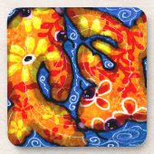 Abstrakt Floral Koi Fisch Orange Yellow Red Blue Getränkeuntersetzer (Vorderseite)