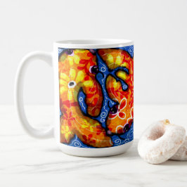 Abstrakt Floral Koi Fisch Orange Yellow Red Blue Kaffeetasse
