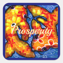 Abstrakt Floral Koi Fisch Orange Yellow Red Blue Quadratischer Aufkleber