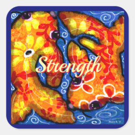 Abstrakt Floral Koi Fisch Orange Yellow Red Blue Quadratischer Aufkleber