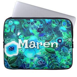 Abstrakt Floral Türkis Blau Grün Personalisiert Laptopschutzhülle