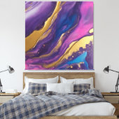 Abstrakt-Flow Art-Blue Rosa Lila und Gold- Leinwanddruck (Insitu (Schlafzimmer))
