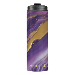 Abstrakt-Flow Art-Blue Rosa Lila und Gold- Thermosbecher