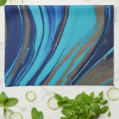 Abstrakt-Flow Art-Blue und Gold- Geschirrtuch (Gefaltet)