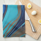 Abstrakt-Flow Art-Blue und Gold- Geschirrtuch (Viertel Falte)