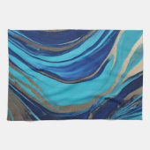 Abstrakt-Flow Art-Blue und Gold- Geschirrtuch (Horizontal)