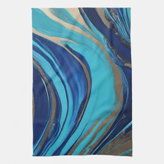 Abstrakt-Flow Art-Blue und Gold- Geschirrtuch (Vertikal)