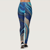 Abstrakt-Flow Art-Blue und Gold- Leggings (Rückseite)