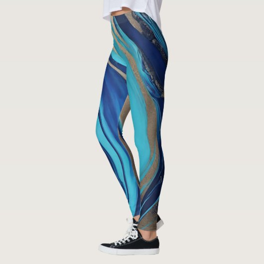 Abstrakt-Flow Art-Blue und Gold- Leggings (Links)