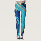 Abstrakt-Flow Art-Blue und Gold- Leggings (Vorderseite)