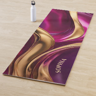 Abstrakt-Flow Art-Fuchsia Lila und Gold- Yogamatte