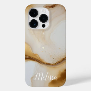 Abstrakt Fluid Navy Beige Gold Personalize Name Case-Mate iPhone 14 Pro Hülle