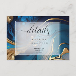 Abstrakt flüssiges Gold auf blauem Marmor Begleitkarte