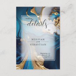Abstrakt flüssiges Gold auf blauem Marmor Begleitkarte