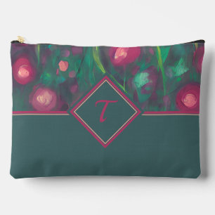 Abstrakt gedämpfte rote Rosen Monogramm Zubehörtasche