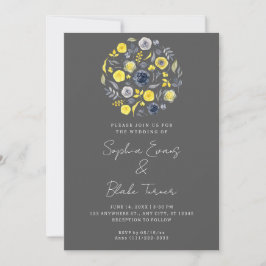 Abstrakt-gelb-blaue Bouquet-Hochzeit Einladung