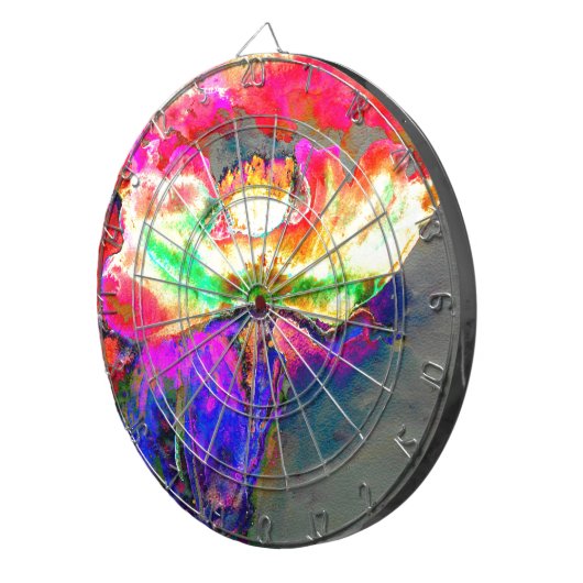 Abstrakt-gelb-rosa Aquarellmalerei Dartscheibe (Vorderseite rechts)