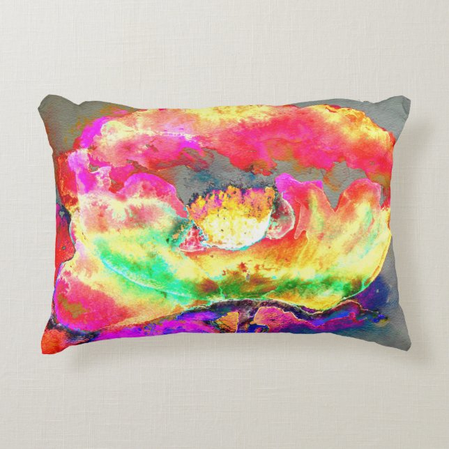 Abstrakt-gelb-rosa Aquarellmalerei Dekokissen (Vorderseite)