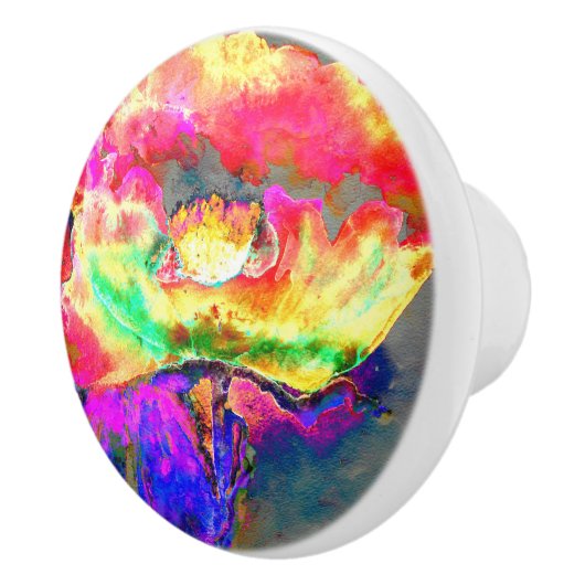 Abstrakt-gelb-rosa Aquarellmalerei Keramikknauf (Rechts)