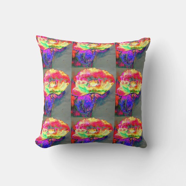 Abstrakt-gelb-rosa Aquarellmalerei Kissen (Vorderseite)