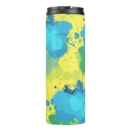 Abstrakt-Gelb-Türkis-Spritzer Thermosbecher (Rückseite)