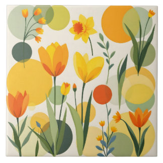 Abstrakt Gelbe Frühlingsblumen Keramik Tile Fliese