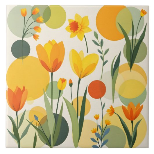 Abstrakt Gelbe Frühlingsblumen Keramik Tile Fliese (Vorderseite)