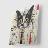 Abstrakt Gelbe Mit Augen, farbige Katze Quadratische Wanduhr (Winkel)