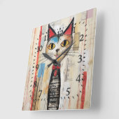 Abstrakt Gelbe Mit Augen glückliche Katze Quadratische Wanduhr (Winkel)