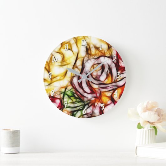 Abstrakt Gelbe Rose Kunstblumenleuchte Große Wanduhr (Zuhause)