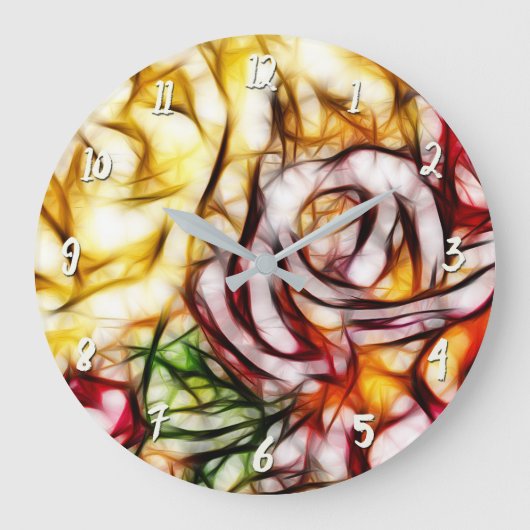Abstrakt Gelbe Rose Kunstblumenleuchte Große Wanduhr (Vorderseite)