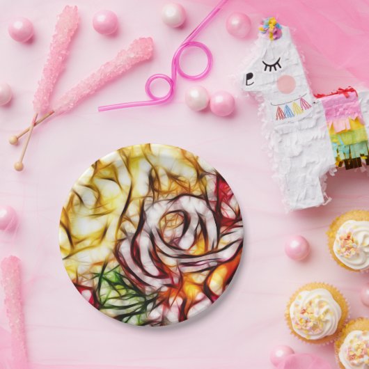 Abstrakt Gelbe Rose Kunstblumenleuchte Pappteller (Party)