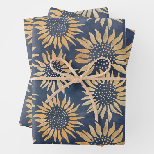 Abstrakt Gelbe Sonnenblumen auf blau Geschenkpapier Set (Beispiel)