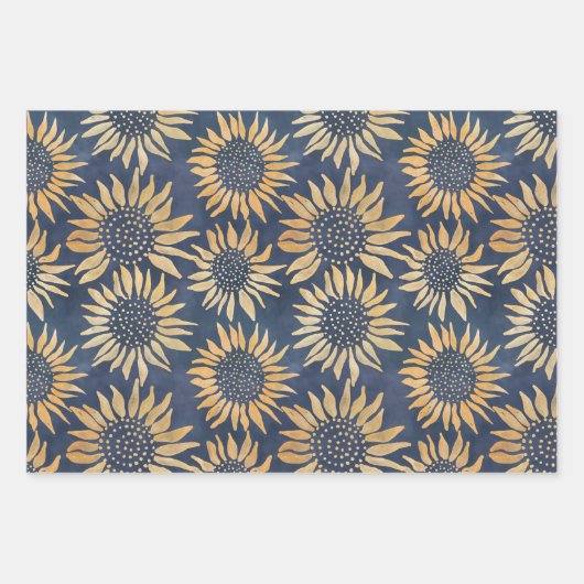 Abstrakt Gelbe Sonnenblumen auf blau Geschenkpapier Set (Vorderseite)