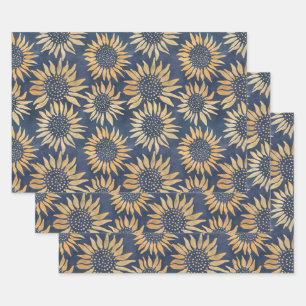Abstrakt Gelbe Sonnenblumen auf blau Geschenkpapier Set