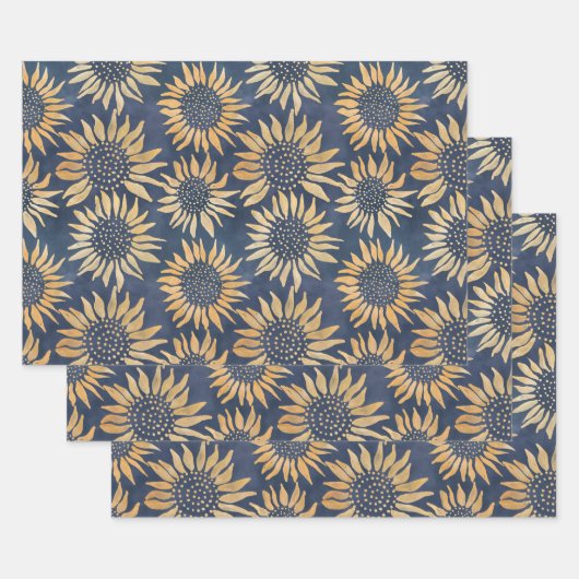 Abstrakt Gelbe Sonnenblumen auf blau Geschenkpapier Set (Set)