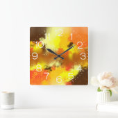 Abstrakt Gelborange Zeitgenössische Wohngestaltung Quadratische Wanduhr (Zuhause)
