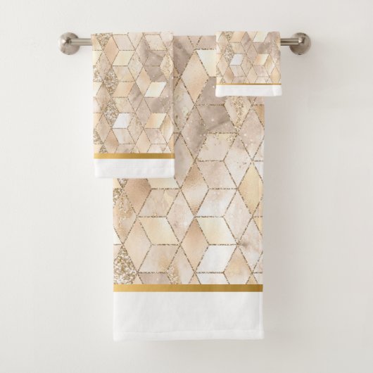 ABSTRAKT GEO BLOCK GOLD BRONZE BADEZIMMER TOWEL SE BADHANDTUCH SET (Insitu)