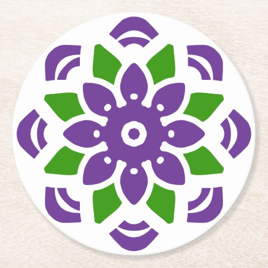 Abstrakt Geo Mandala Blume Runder Pappuntersetzer (Vorderseite)