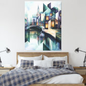 Abstrakt Geometric Amsterdam Skyline mit Canal Leinwanddruck (Insitu (Schlafzimmer))