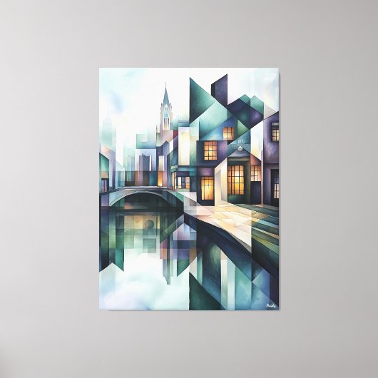 Abstrakt Geometric Amsterdam Skyline mit Canal Leinwanddruck (Vorderseite)