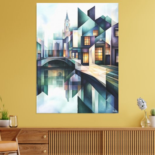 Abstrakt Geometric Amsterdam Skyline mit Canal Leinwanddruck (Insitu (Wohnzimmer))