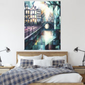 Abstrakt Geometric Amsterdam Skyline mit Canal Leinwanddruck (Insitu (Schlafzimmer))