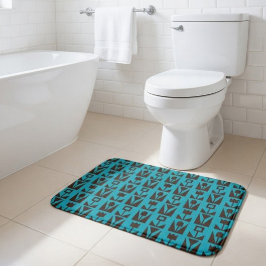 Abstrakt Geometric Blue Floral Badematte