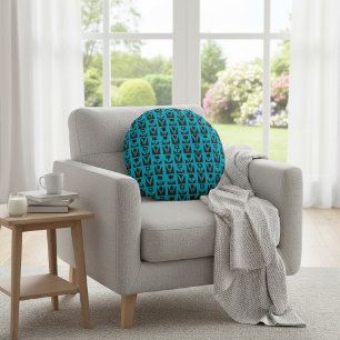 Abstrakt Geometric Blue Floral Rundes Kissen