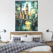 Abstrakt Geometric London Skyline mit Big Ben Leinwanddruck (Insitu (Schlafzimmer))