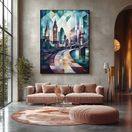 Abstrakt Geometric London Skyline mit Big Ben Leinwanddruck