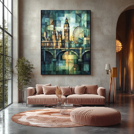Abstrakt Geometric London Skyline mit Big Ben Leinwanddruck