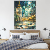 Abstrakt Geometric Madrid Skyline mit Gran Via Leinwanddruck (Insitu (Schlafzimmer))